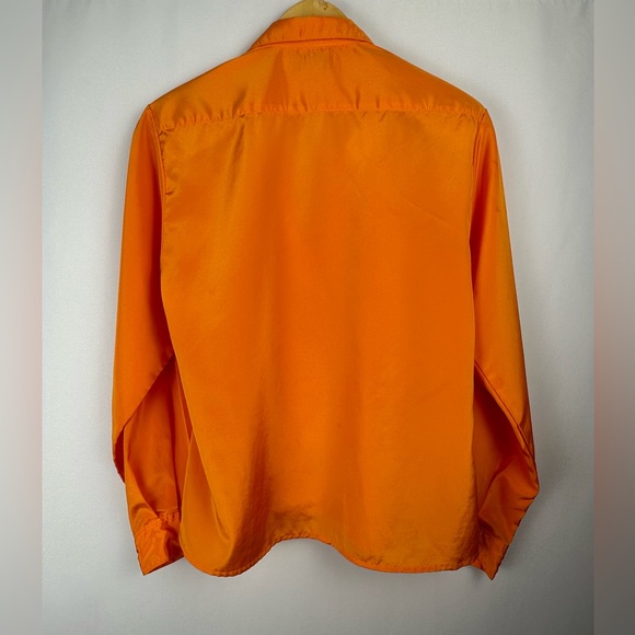 Vintage 1980’s Diane Von Furstenburg Satin Button Down Blouse in Neon Orange - M - Picture 5 of 5